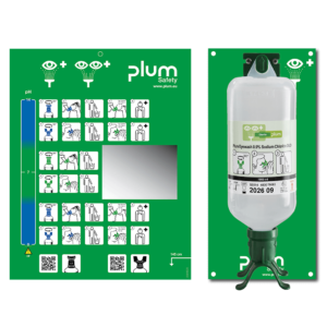 PLUM Øjenskyllestation åben med DUO-flaske