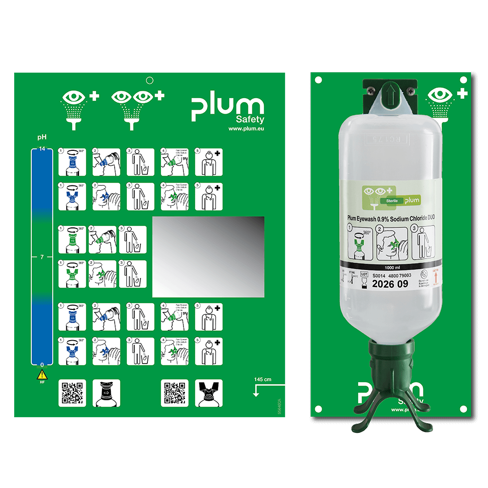 PLUM Øjenskyllestation åben med DUO-flaske