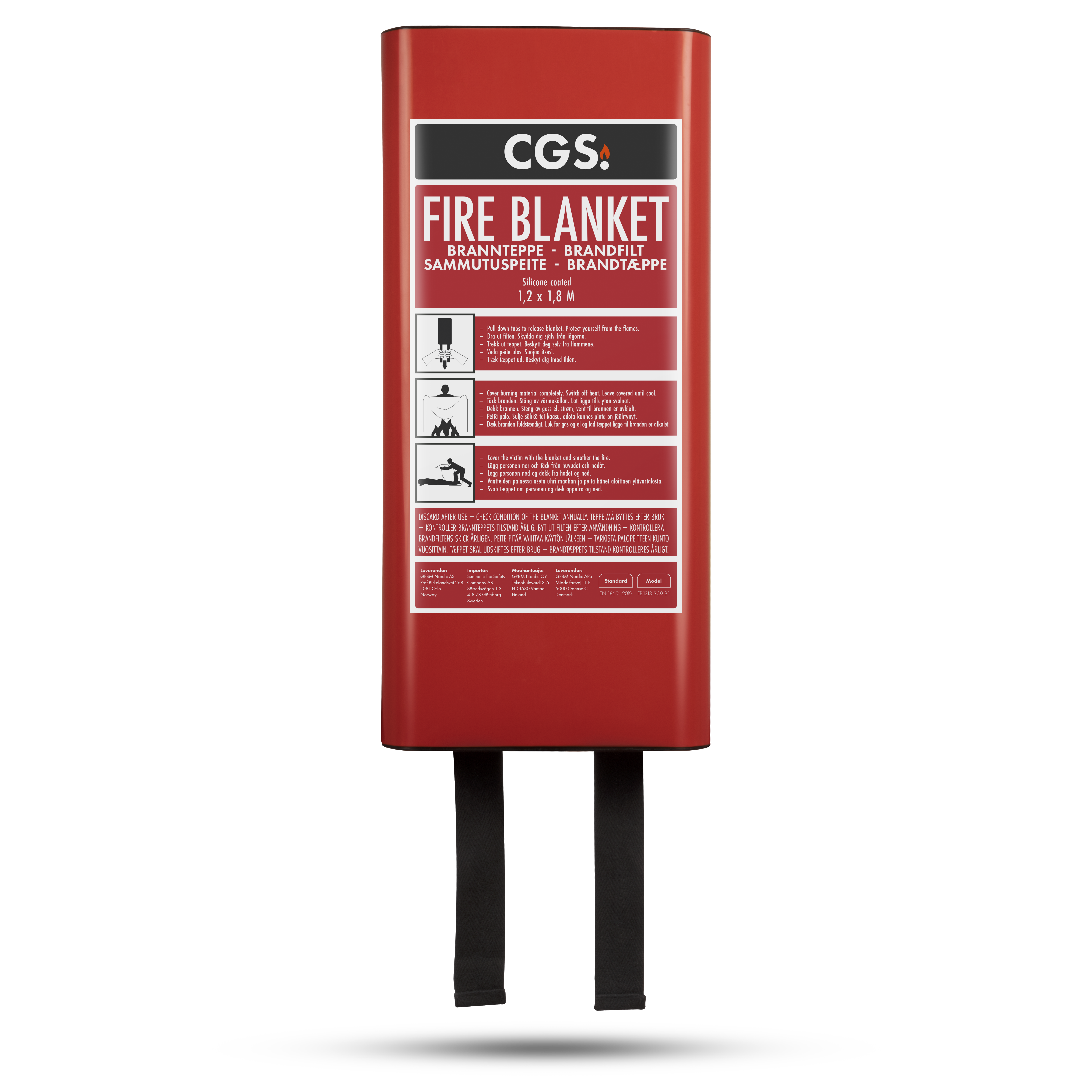 CGS brandtæppe, 120x180 cm, rød, silikonbelæg